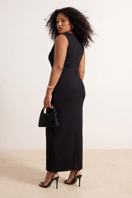 Trendyol Curve Dames Zwart Effen Maxi Mouwloos Casual Recht Grote maten Jurk - Image 3