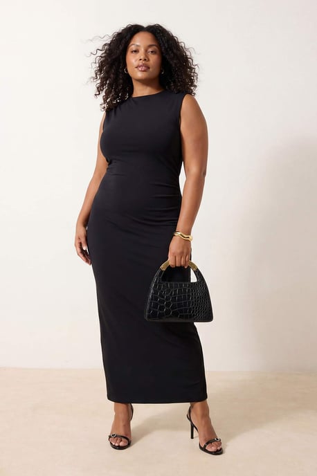 Trendyol Curve Dames Zwart Effen Maxi Mouwloos Casual Recht Grote maten Jurk - Image 6