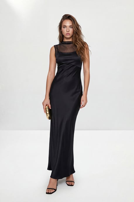 TRENDYOLMİLLA Dames Zwart Effen Maxi Mouwloos Recht Avond & Gala Jurk - Image 1