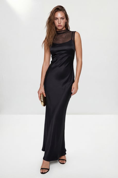 TRENDYOLMİLLA Dames Zwart Effen Maxi Mouwloos Recht Avond & Gala Jurk - Image 2