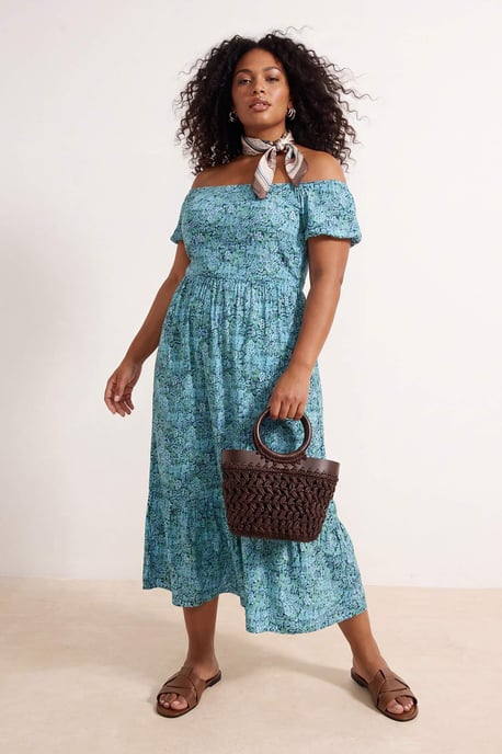 Trendyol Curve Dames Blauw Bloemen Maxi Kort Stijlvol/Avond A-lijn Grote maten Jurk - Image 1