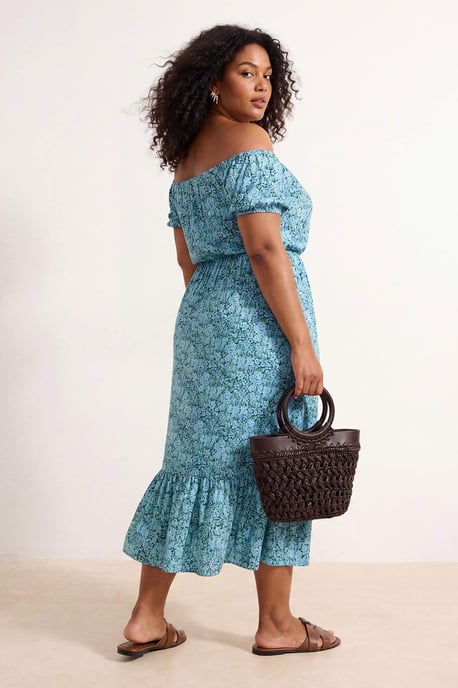 Trendyol Curve Dames Blauw Bloemen Maxi Kort Stijlvol/Avond A-lijn Grote maten Jurk - Image 2
