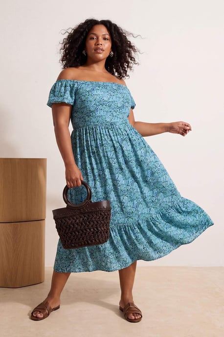 Trendyol Curve Dames Blauw Bloemen Maxi Kort Stijlvol/Avond A-lijn Grote maten Jurk - Image 6
