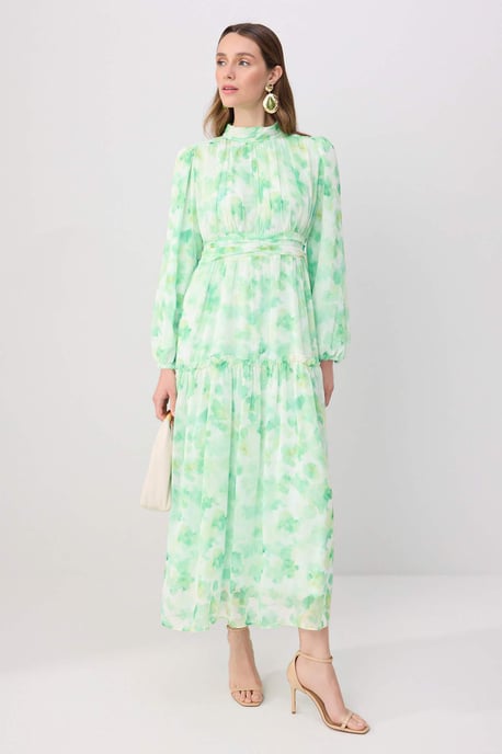 Trendyol Modest Dames Groen Bloemen Maxi Lang Casual Skater Modest Jurken - Image 1