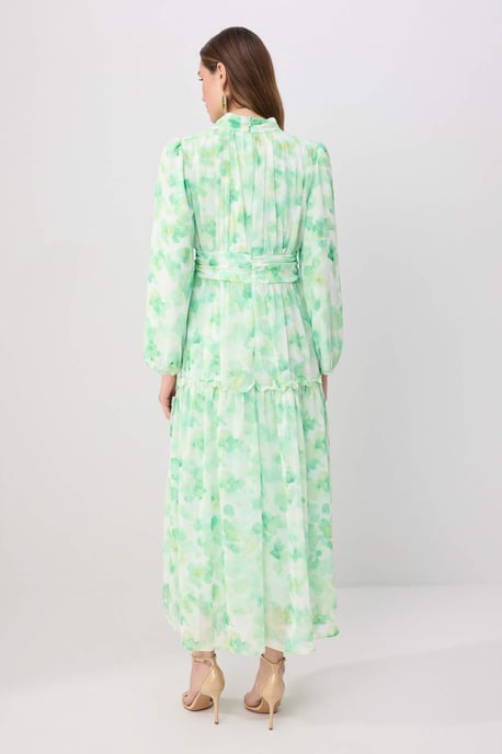 Trendyol Modest Dames Groen Bloemen Maxi Lang Casual Skater Modest Jurken - Image 3