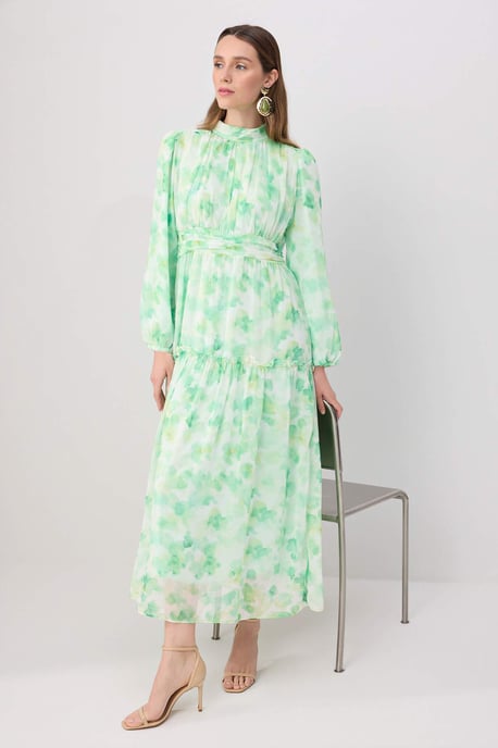 Trendyol Modest Dames Groen Bloemen Maxi Lang Casual Skater Modest Jurken - Image 4