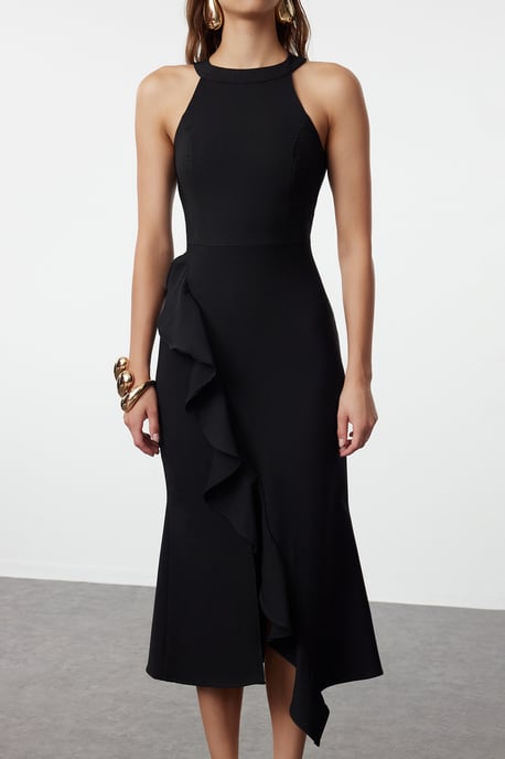 TRENDYOLMİLLA Dames Zwart Effen Midi Mouwloos Stijlvol/Avond Asymmetrisch Jurken - Image 3
