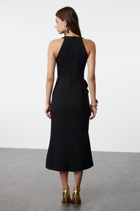 TRENDYOLMİLLA Dames Zwart Effen Midi Mouwloos Stijlvol/Avond Asymmetrisch Jurken - Image 4