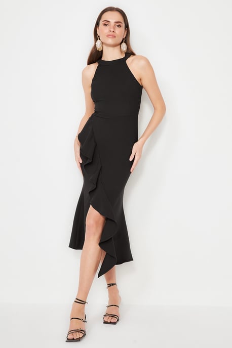 TRENDYOLMİLLA Dames Zwart Effen Midi Mouwloos Stijlvol/Avond Asymmetrisch Jurken - Image 5