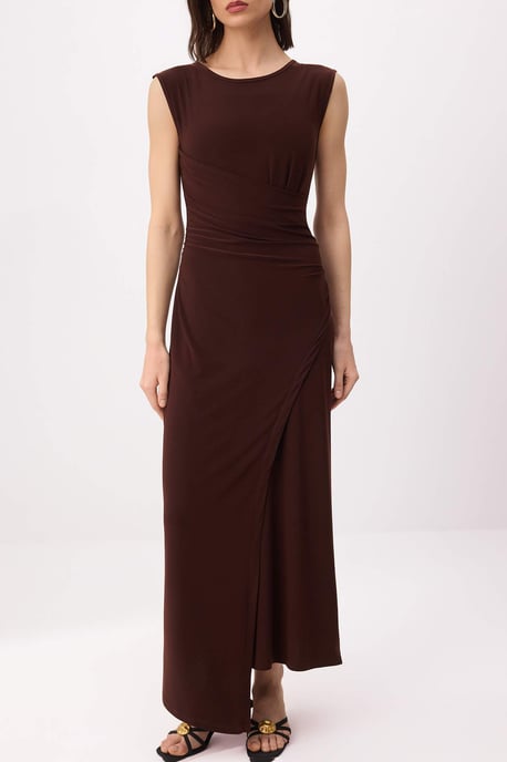 TRENDYOLMİLLA Dames Bruin Effen Midi Mouwloos Zakelijk A-lijn Jurken - Image 3
