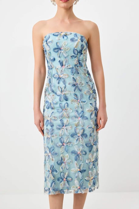 TRENDYOLMİLLA Dames Blauw Bloemen Midi Mouwloos Recht Jurken - Image 2
