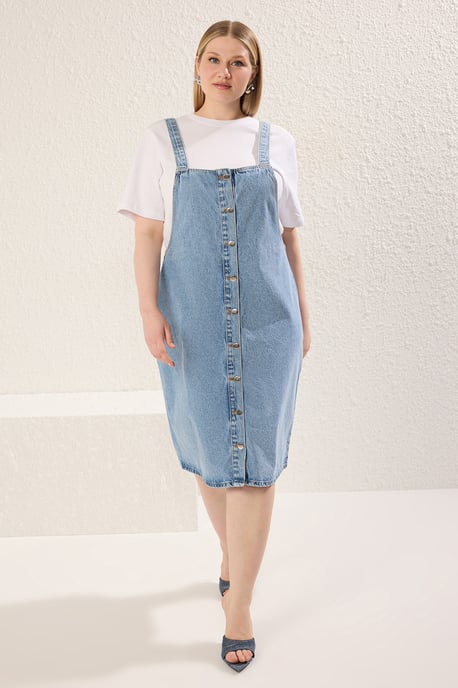 Trendyol Curve Dames Blauw Effen Midi Mouwloos Casual Gilet Grote maten Jurk - Image 1