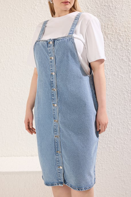 Trendyol Curve Dames Blauw Effen Midi Mouwloos Casual Gilet Grote maten Jurk - Image 2