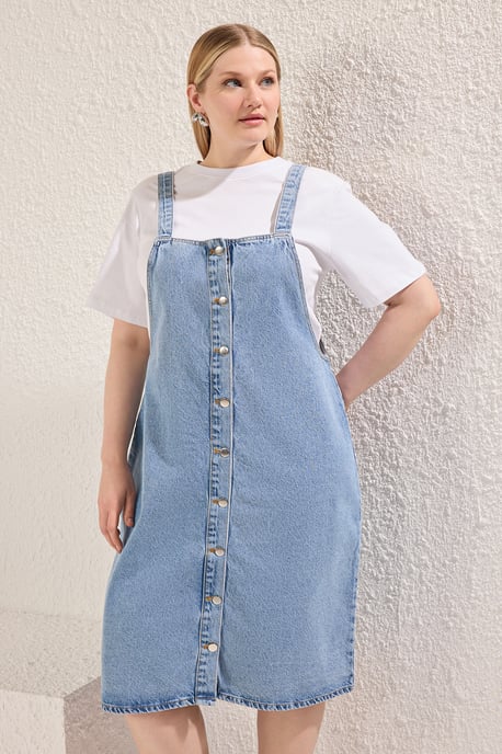 Trendyol Curve Dames Blauw Effen Midi Mouwloos Casual Gilet Grote maten Jurk - Image 6