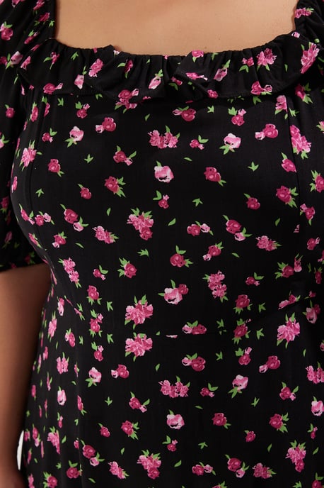 Trendyol Curve Dames Zwart Stippen Midi Kort Casual A-lijn Grote maten Jurk - Image 3
