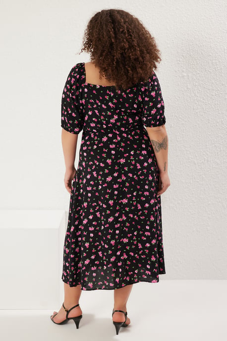 Trendyol Curve Dames Zwart Stippen Midi Kort Casual A-lijn Grote maten Jurk - Image 4