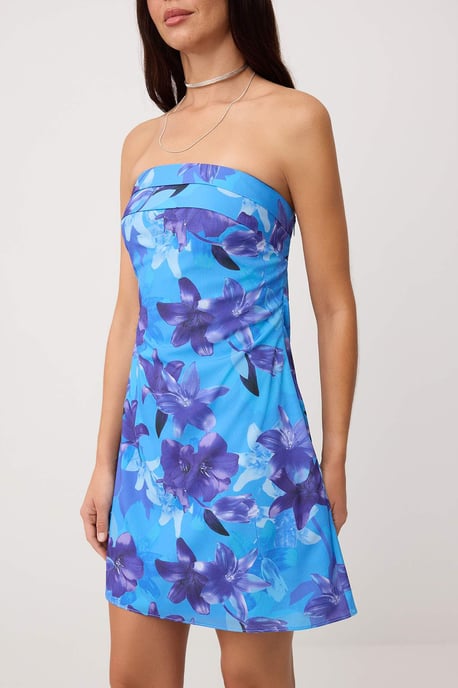 TRENDYOLMİLLA Dames Blauw Bloemen Kort / Mini Mouwloos Bodycon Jurken - Image 2