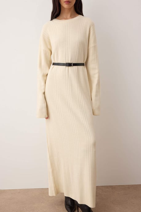 Trendyol Modest Dames Ecru Effen Maxi Driekwart mouw Casual A-lijn Modest Jurken - Image 2