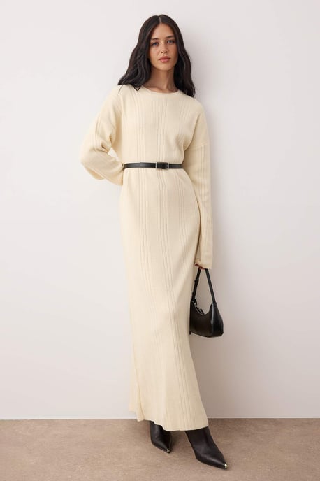 Trendyol Modest Dames Ecru Effen Maxi Driekwart mouw Casual A-lijn Modest Jurken - Image 4
