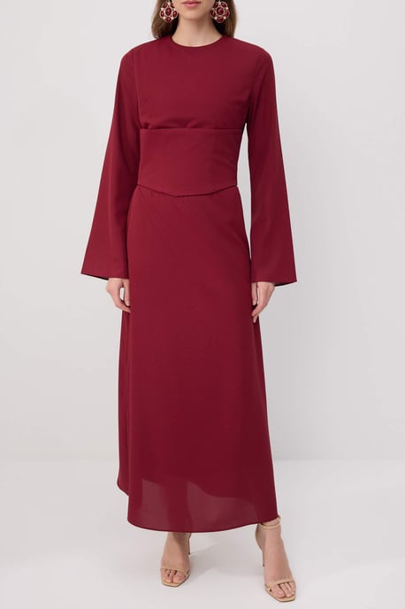 Trendyol Modest Dames Bordeaux Effen Maxi Lang Stijlvol/Avond Skater Modest Avond Jurken - Image 2