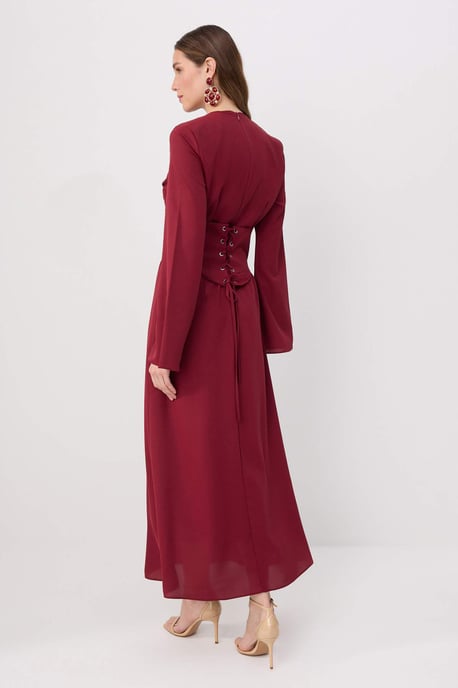 Trendyol Modest Dames Bordeaux Effen Maxi Lang Stijlvol/Avond Skater Modest Avond Jurken - Image 3
