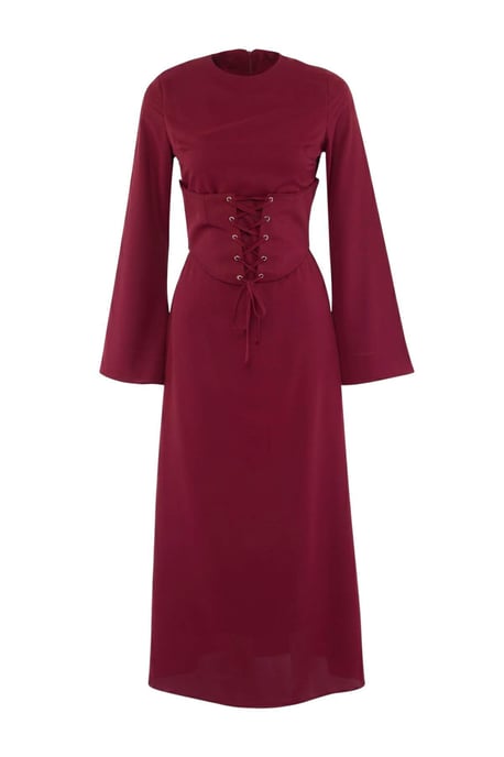 Trendyol Modest Dames Bordeaux Effen Maxi Lang Stijlvol/Avond Skater Modest Avond Jurken - Image 4
