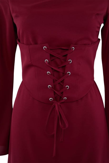 Trendyol Modest Dames Bordeaux Effen Maxi Lang Stijlvol/Avond Skater Modest Avond Jurken - Image 5
