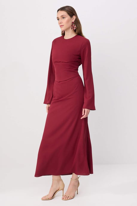 Trendyol Modest Dames Bordeaux Effen Maxi Lang Stijlvol/Avond Skater Modest Avond Jurken - Image 6