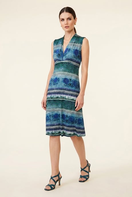 Mouwloze jurk met V-hals en randprint - Image 1