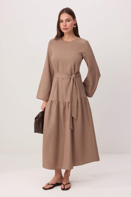 Trendyol Modest Dames Bruin Effen Maxi Lang Casual A-lijn Modest Jurken - Image 1