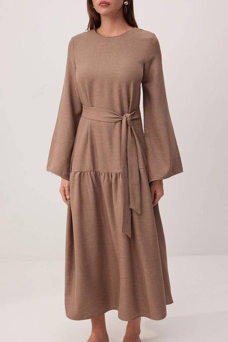 Trendyol Modest Dames Bruin Effen Maxi Lang Casual A-lijn Modest Jurken - Image 2
