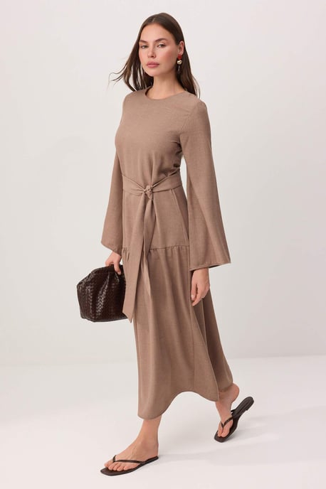 Trendyol Modest Dames Bruin Effen Maxi Lang Casual A-lijn Modest Jurken - Image 4