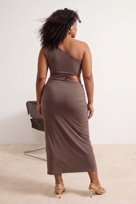 Trendyol Curve Dames Beige Effen Midi Mouwloos Bodycon Grote maten Jurk - Image 2
