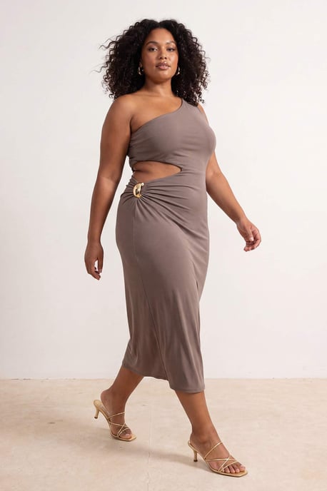 Trendyol Curve Dames Beige Effen Midi Mouwloos Bodycon Grote maten Jurk - Image 6