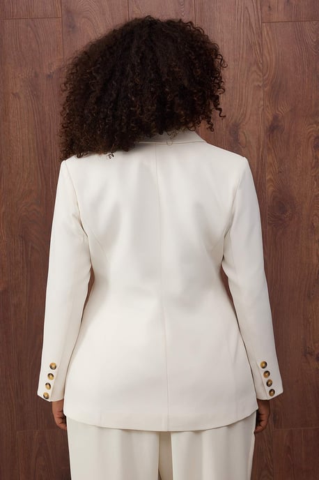 Trendyol Curve Dames Ecru Effen Lang Getailleerd Grote maten Blazers - Image 4