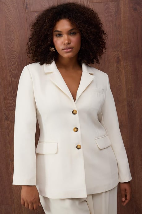 Trendyol Curve Dames Ecru Effen Lang Getailleerd Grote maten Blazers - Image 5