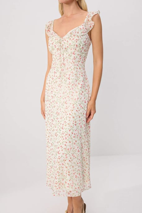 TRENDYOLMİLLA Dames Ecru Bloemen Midi Mouwloos Avond / Dagelijks A-lijn Jurken - Image 2