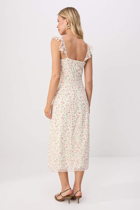TRENDYOLMİLLA Dames Ecru Bloemen Midi Mouwloos Avond / Dagelijks A-lijn Jurken - Image 3