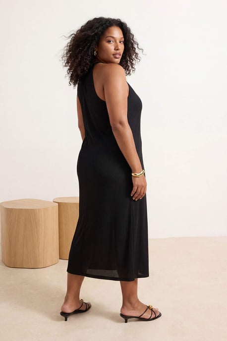 Trendyol Curve Dames Zwart Effen Midi Mouwloos Casual Recht Grote maten Jurk - Image 2