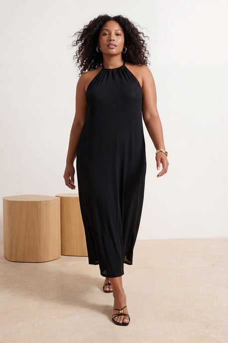 Trendyol Curve Dames Zwart Effen Midi Mouwloos Casual Recht Grote maten Jurk - Image 6