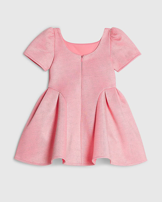 River Island Mini skaterjurk voor meisjes roze met glitterstrik - Image 4