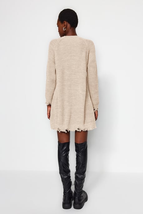 TRENDYOLMİLLA Dames Beige Effen Extra Kort / Super Mini Lang Casual Recht Jurken - Image 5