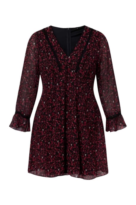 Trendyol Curve Dames Bordeaux Bloemen Kort / Mini Lang A-lijn Grote maten Jurk - Image 5