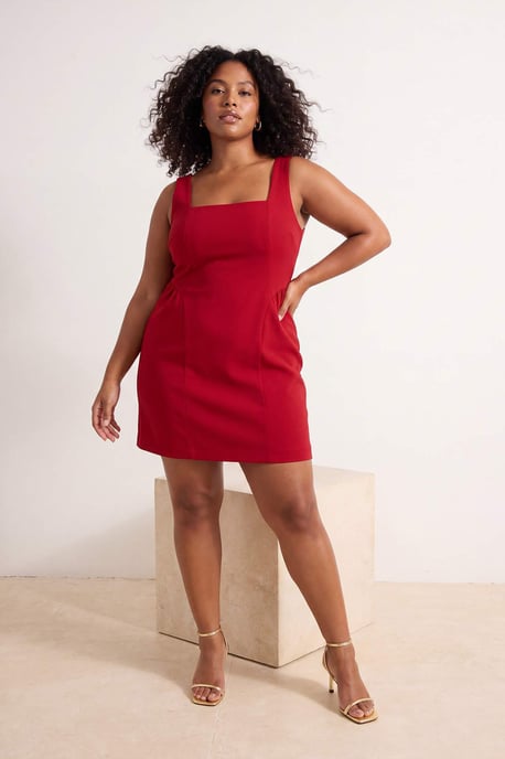 Trendyol Curve Dames Rood Effen Kort / Mini Mouwloos Casual A-lijn Grote maten Jurk - Image 6