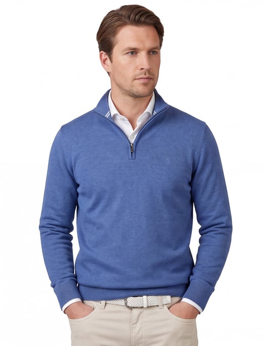 trui Scotland Blue blauw normale fit half zip rits - Image 1
