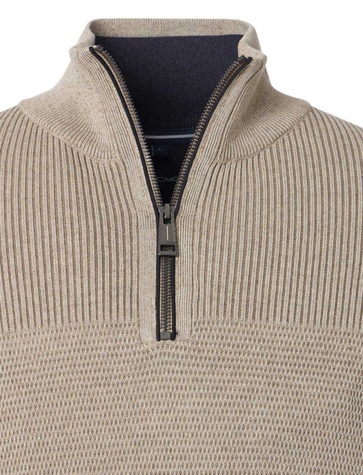 katoenen Casa Moda half zip beige trui wijde fit - Image 3