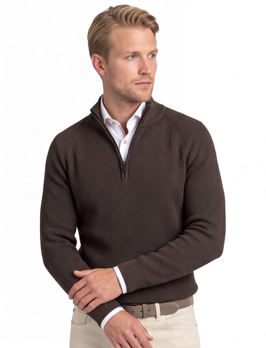 Trui Born With Appetite gebreide half zip bruin - Image 2