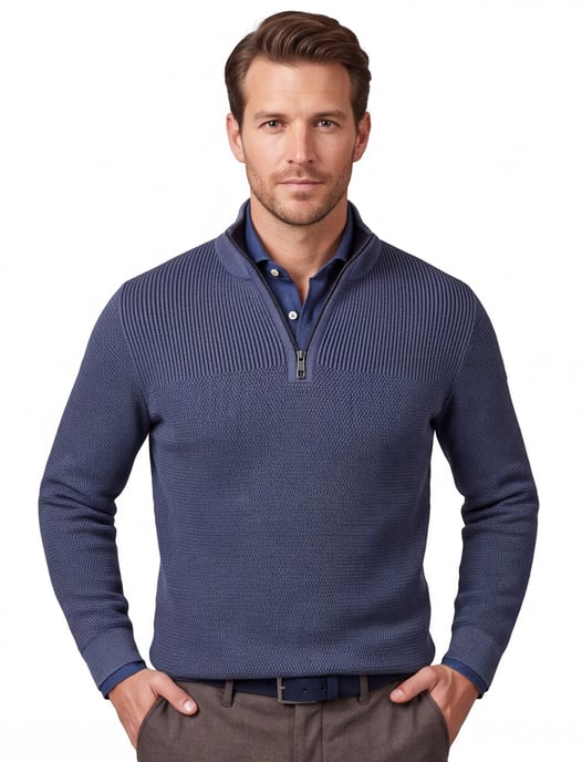 Casa Moda half zip trui lange mouw blauw katoen - Image 1