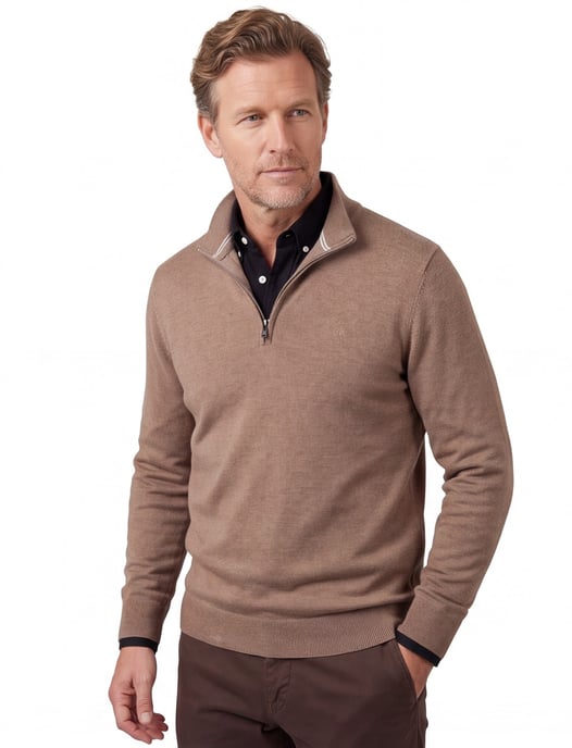 trui Scotland Blue beige half zip normale fit 100% katoen - Image 1