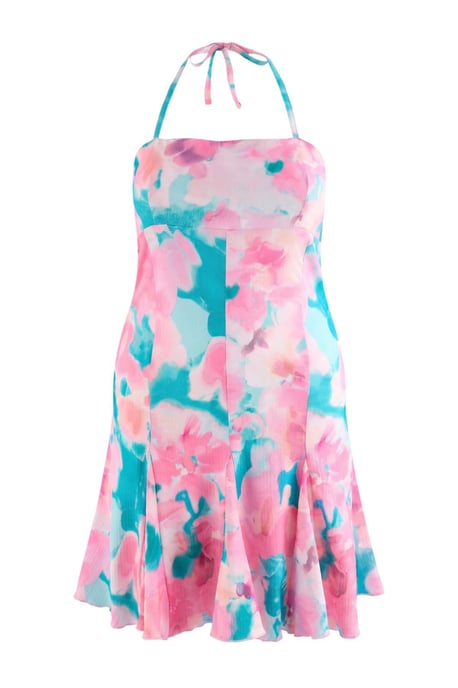 Trendyol Curve Dames Roze Grafisch Kort / Mini Mouwloos Skater Grote maten Jurk - Image 3